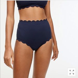 J Crew Scallop Pique High Waisted Swim Bottoms